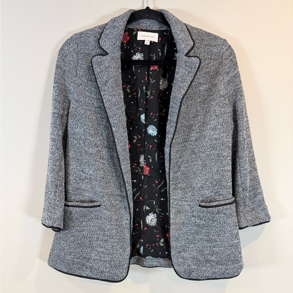 🔥Skies Are Blue Gray Women's Blazer Size S EUC 3/4 Sleeves 🔥
